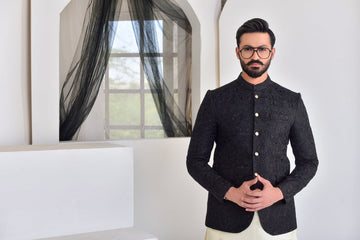 Black Color Embroidered Prince Coat For Men